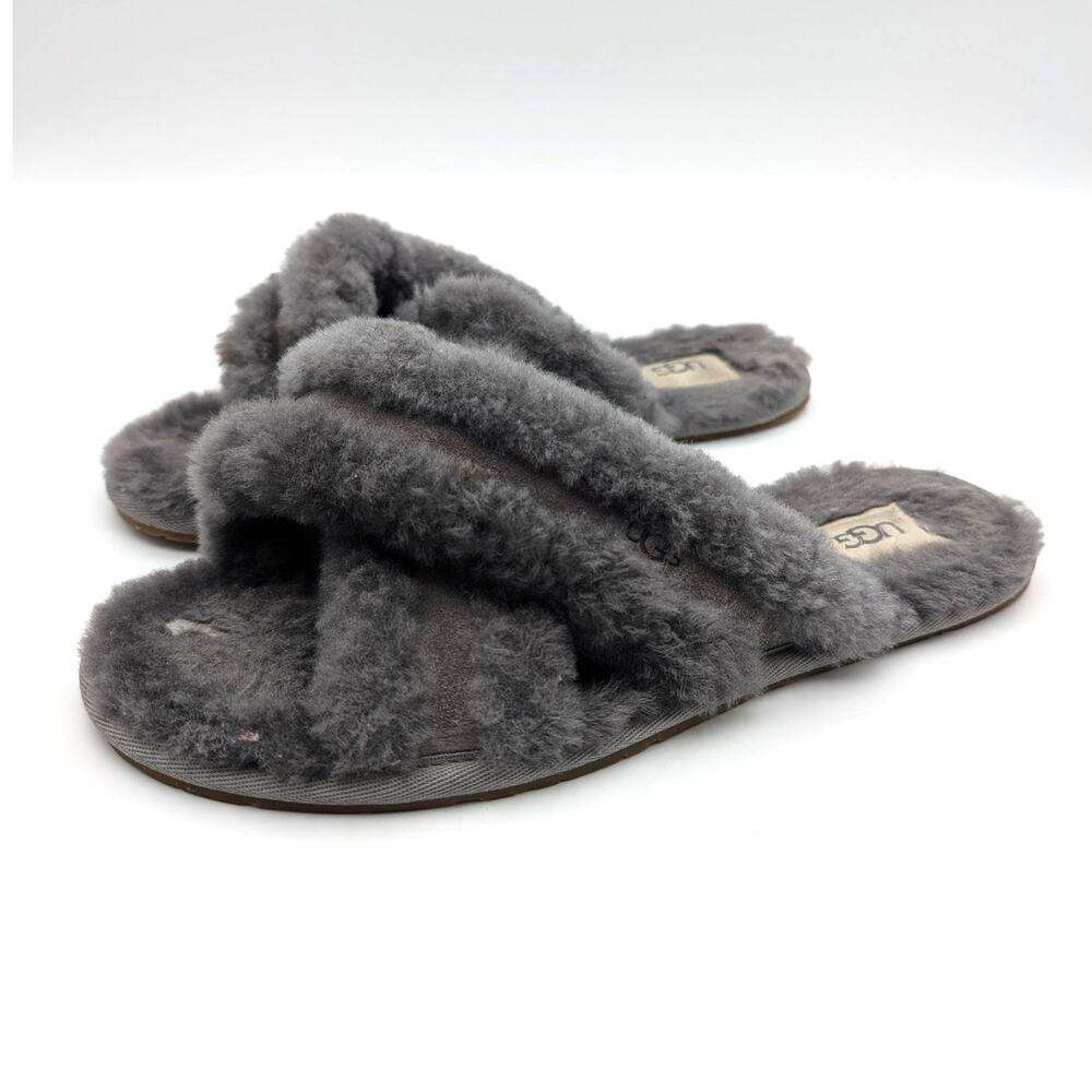 UGG Scuffita Genuine Shearling Slide Slipper Charcoal Grey Size US9